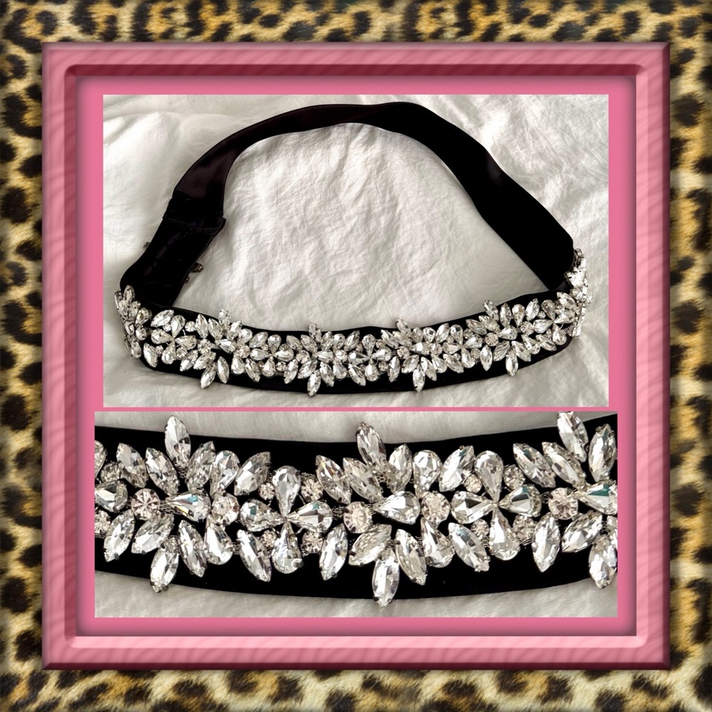 👑✅PRICE FIRM✅ Elegant Custom Made Dark Gray Sash with Silver Crystals